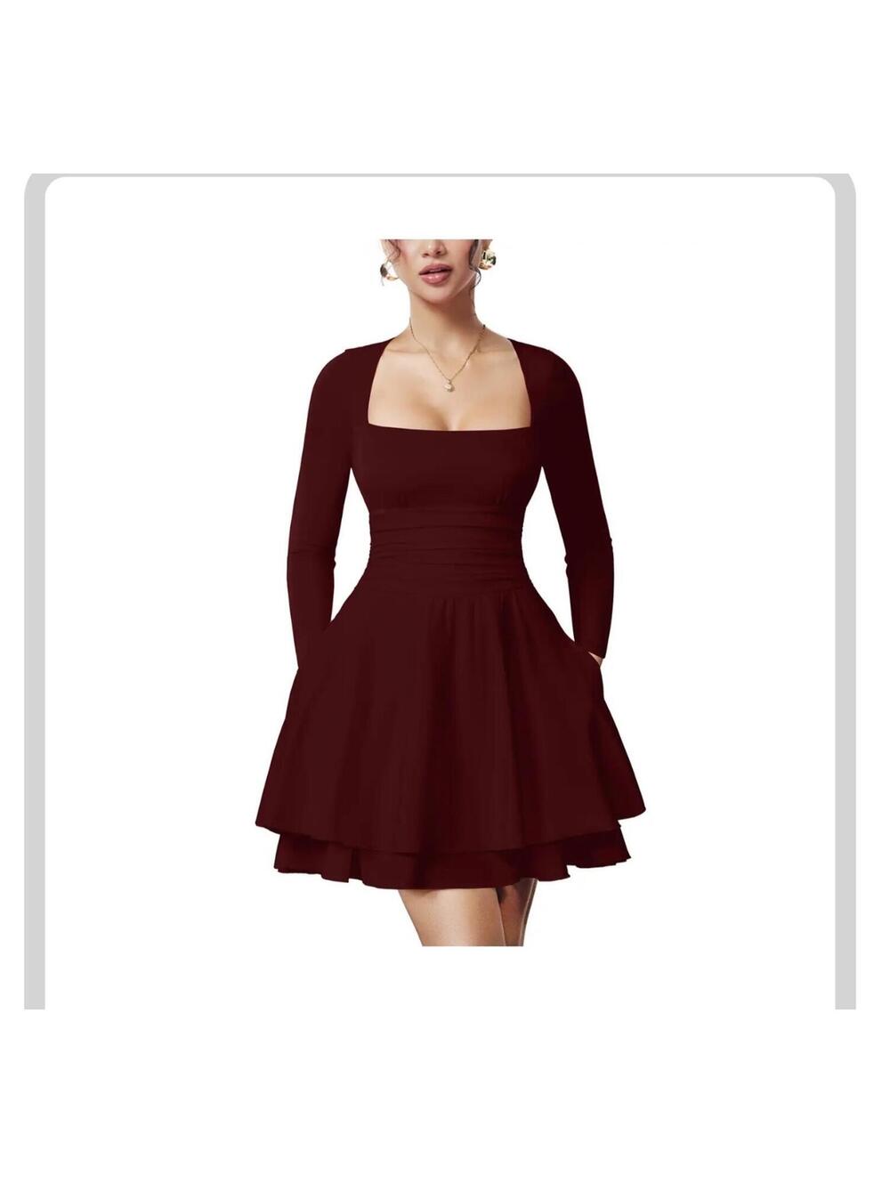 Viral OYS Long Sleeve Ruched Ruffle Mini Dress w/ Pockets